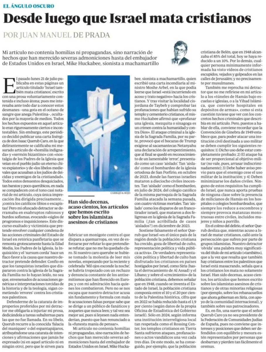 Juan Manuel de Prada: «Se ha conseguido que la población cristiana de Belén, que en 1948 alcanzaba el 85% del total, hoy se haya reducido a un 10%.»

abc.es/opinion/juan-m…