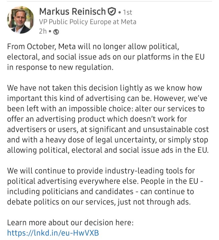 Interesting #regulatory developments in the #EU

#SocialMediaLaw #EULaw #politics #society #advertising