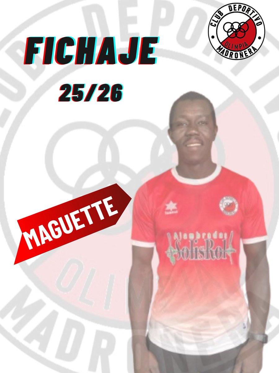 🔴🔴 FICHAJE 🔴🔴

📣 𝗢𝗙𝗜𝗖𝗜𝗔𝗟 | Damos la bienvenida a Maguette, que se convierte en el nuevo fichaje para el C.D.M Olimpia, esta temporada 2025/2026.

Jugador que combina experiencia, fuerza y entrega.

Te deseamos una gran temporada ⚽️💪

#aupaolimpia