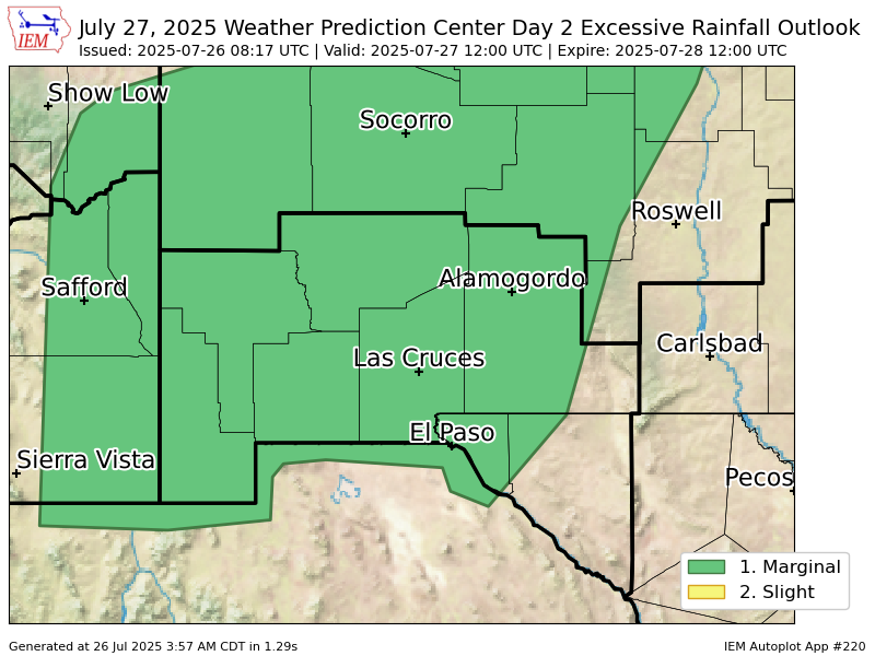 iembot_epz's tweet image. WPC issues Day 2 Marginal Risk Excessive Rainfall Outlook at Jul 26, 8:17z for EPZ wpc.ncep.noaa.gov/qpf/excessive_…