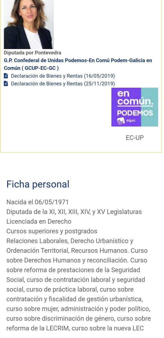 Pues Yolanda Díaz estuvo hasta 2019 mintiendo con su currículum, afirmando que tenía 3 máster que en realidad no eran tales. Cuando estalló todo el tema de los CV de los políticos, se apresuró a borrar la mención a dichos másteres.

Y ahí sigue, bien ancladita a su poltrona.