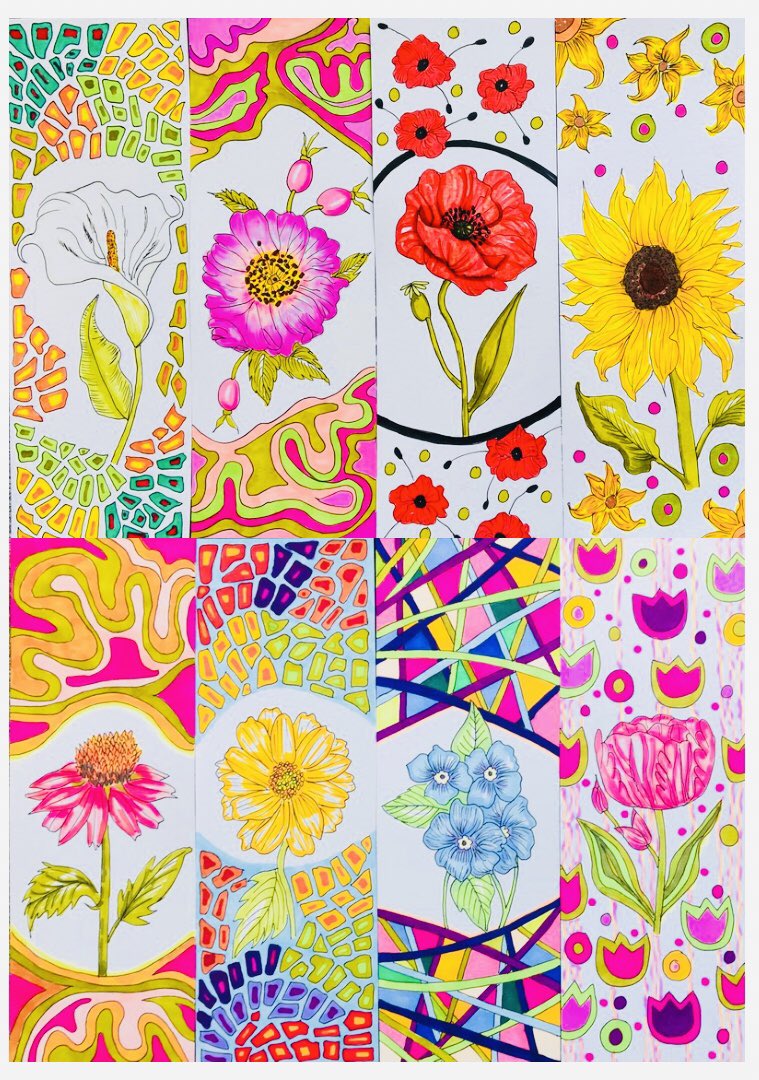 ACanvasaDay's tweet image. I love to draw, I love to paint!
I love colour! Love. Love. Love it! It runs through everything I create!
My problem is that I love it so much that it rather takes over!
Here are just a few of my new flower bookmark collection. 
#art #books #bookmarks #ReadersCommunity