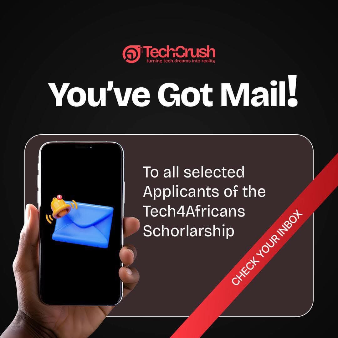 TechCrushHQ's tweet image. Big news, Tech4Africans applicants!
Another batch of scholarship award mails just landed.
📩 Check your inbox and secure your slot before it’s gone.
Unclaimed slots will be passed to another lucky applicant.
Send a DM if you need help!
#TechCrush #Tech4AfricansScholarn