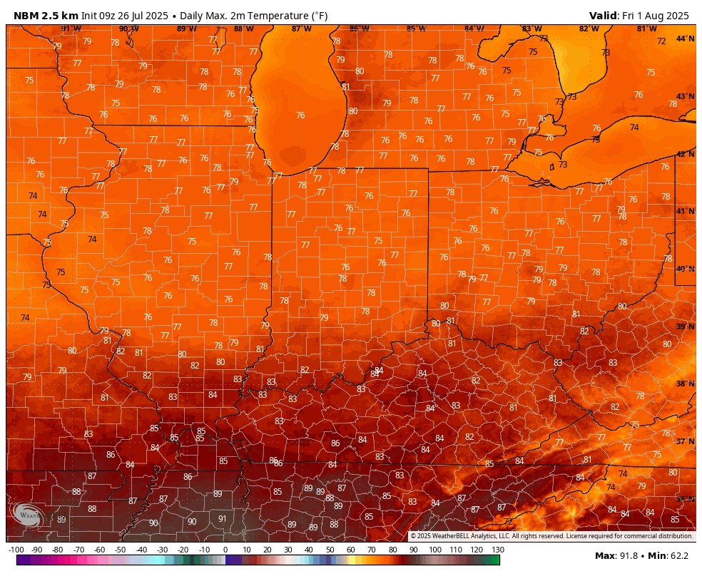 RyanMorseWx's tweet image. Relief on the way next week! Central Indiana will feature highs in the upper 70s and low 80s for Thursday, July 31 & Friday, August 1. Humid air will also be more comfortable.
@WISHNews8