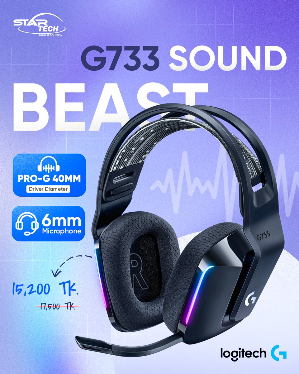 startechbd's tweet image. Introducing the Logitech G733 LIGHTSPEED – a wireless RGB gaming headset crafted for comfort, crystal-clear comms, and immersive sound with zero compromise.

Price – 15,200 Tk.

📌 Get Yours Now – startech.com.bd/logitech-g733-…

#LogitechG733 #WirelessGamingHeadset #LIGHTSPEEDAudio