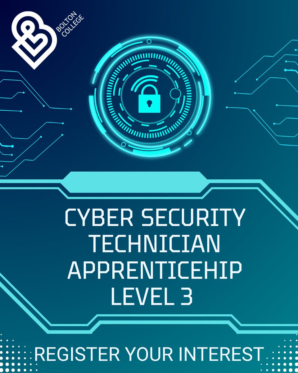 🚨 Start your cyber security career!
Earn while you learn with our Level 3 Cyber Security Technician Apprenticeship. Gain hands-on experience, learn to detect threats &amp; protect networks.
Apply boltoncollege.ac.uk/courses/app-co…