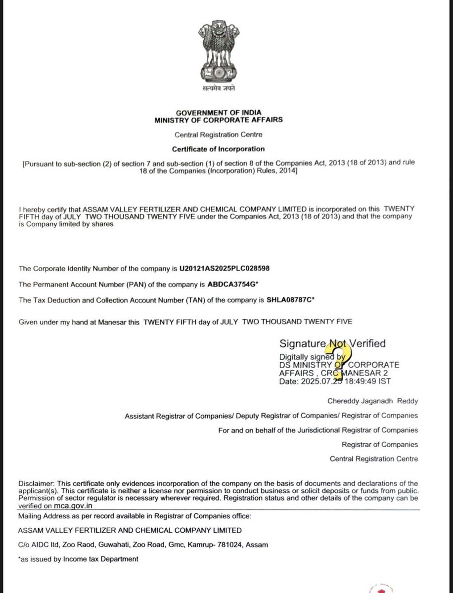A new beginning ✨

Pleased to share that the Assam Valley Fertilizer And Chemical Company Limited (AVFCCL), has been incorporated as a JV company of Govt of Assam and other partners.

This company will power up and realise the dream of the Ammonia Urea Complex in Namrup, which