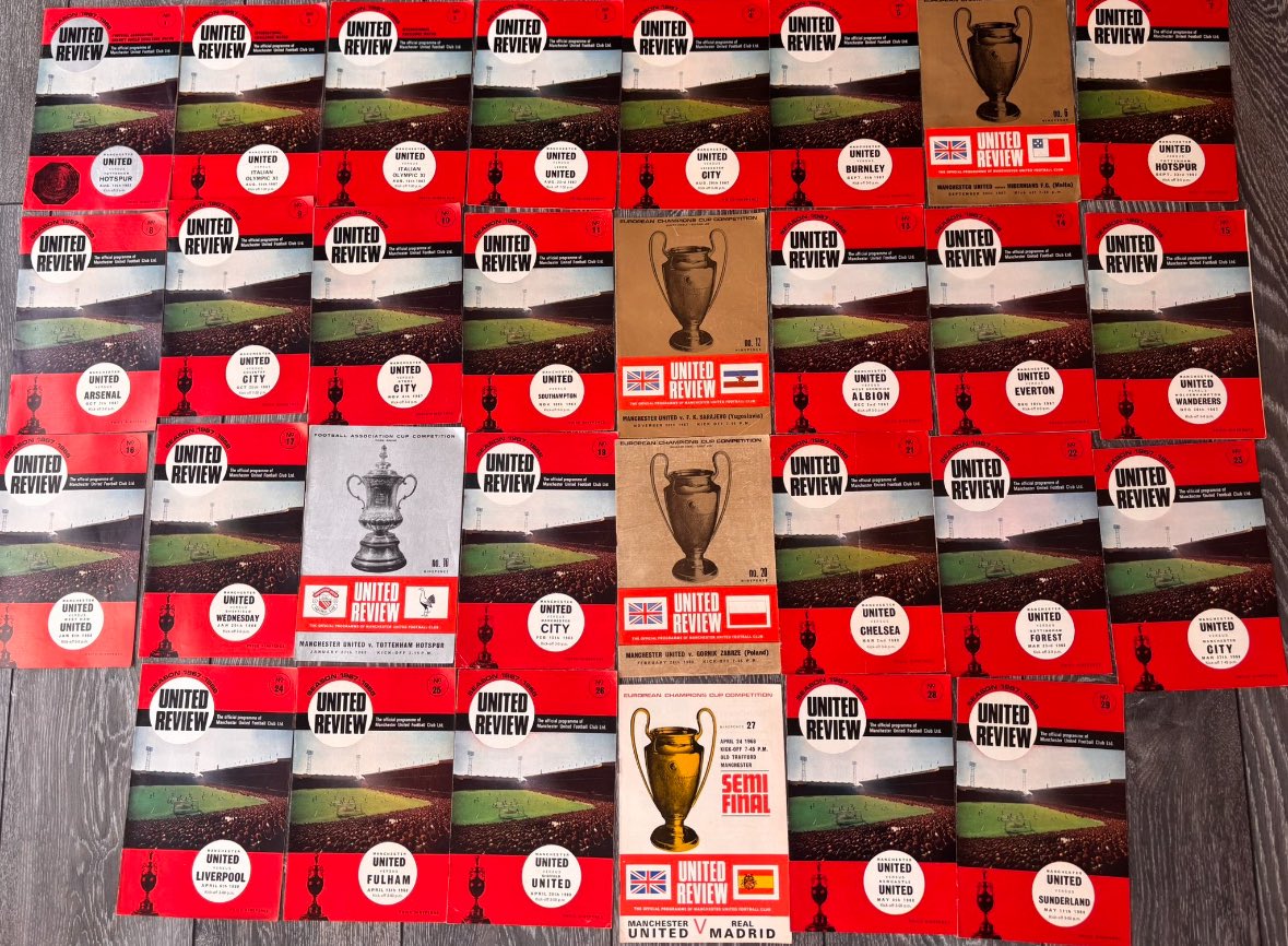 MUFCMemorabilia's tweet image. Manchester United Home Programmes
1966/67 23 Programmes £10 (Division 1 Champions)
1967/68 30 Programmes £14 (European Cup Winners)
Or £20 for both seasons (53 Programmes)
Excluding postage cost