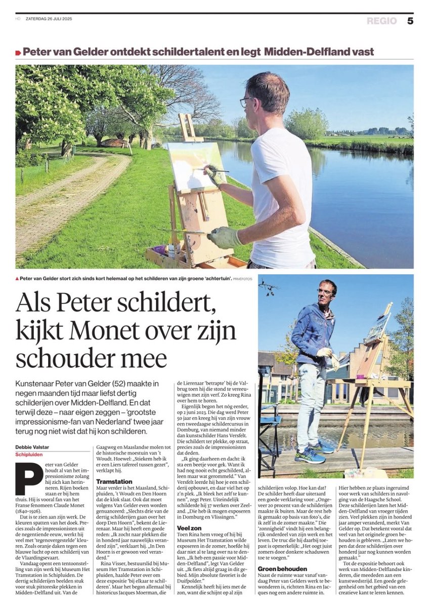 De tentoonstelling van Peter van Gelder is gestart in het museumtramstation in Schipluiden!
Kleurrijk, impressionistisch en doordrenkt van liefde voor Midden-Delfland.

🎨 In februari kreeg ik al een inkijkje in zijn werk, nu wens ik hem veel bezoekers!
👉 digitalekrant.ad.nl/algemeendagbla…
