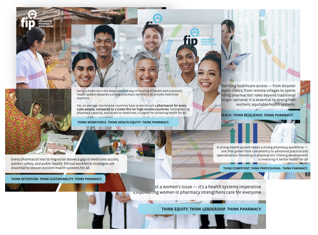 FIP_org's tweet image. Explore twelve postcards linked to the FIP Global Situation Report on Pharmacy 2025, each spotlighting a key action area and impact story from around the world: fip.org/files/content/…