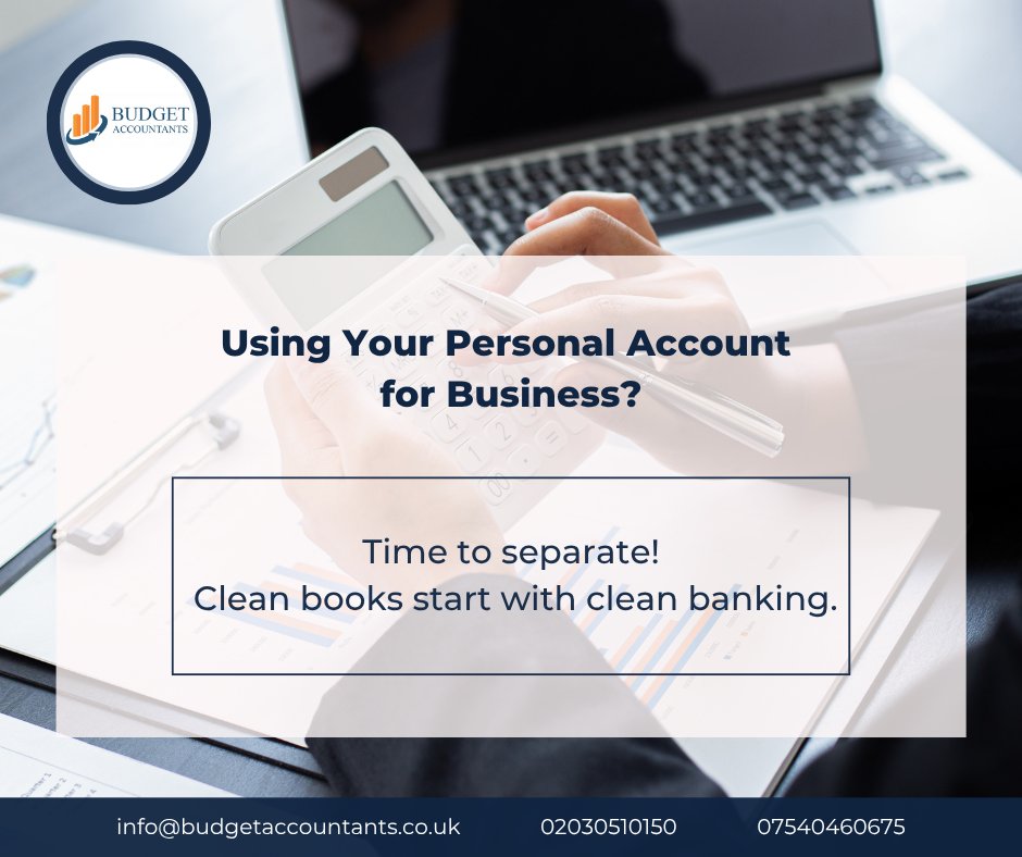 budgetacts's tweet image. 💳Using Your Personal Account for Business?
Time to separate!
Clean books start with clean banking.

#BusinessTips #BookkeepingBasics #UKAccounting