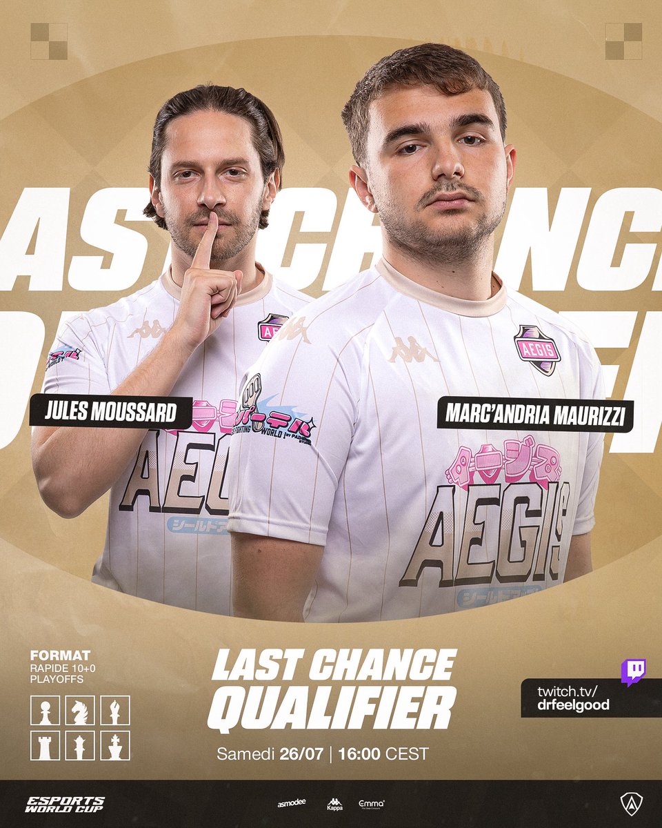 Team_Aegis_'s tweet image. 𝗘𝗪𝗖 𝗘𝗰𝗵𝗲𝗰𝘀 : Last Chance Qualifier - Playoffs
Ils ne sont plus que 16 en lice, dont nos deux cracks ♟️
Rendez-vous à 16h sur le stream de DFG avec un seul objectif : obtenir une des 4 places qualificatives pour le main event !
#ShieldsUp