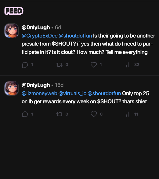 0nlyLugh's tweet image. GM FAM 🌅

Lost 100$ on $SHOUT yesterday and nothing good came out of it as my rank on all the leaderboards still shows a question mark so no point boosting it! 📉

A few days ago everything was fine and I was ranked over 150 on @shoutdotfun but all of a sudden they messed up…