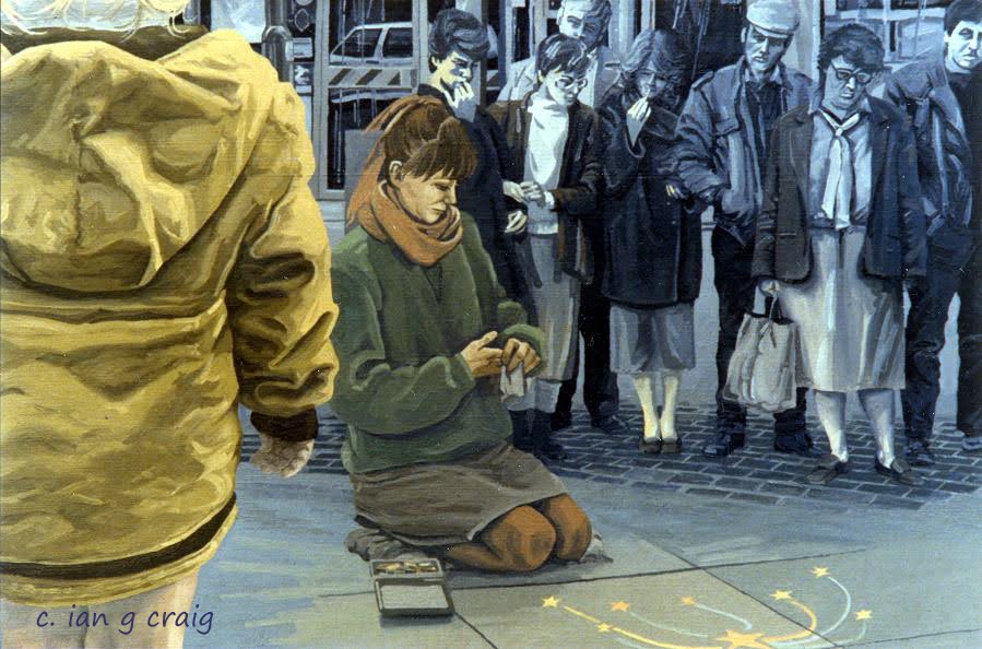 IanGordonCraig's tweet image. #People #Painting. Sally (no longer with us) was a much loved pavement artist on Lister Gate #Nottingham. She always included a Pink Panther in her work and liked to sing along (loud) to her Abba tapes on the way home.