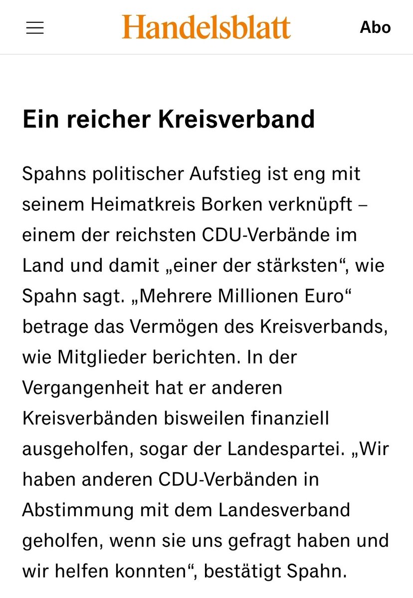 Weil mich einige gefragt haben, WIE reich denn der CDU-Kreisverband Borken von Jens #Spahn sei: Sehr reich. handelsblatt.com/politik/deutsc… (€)