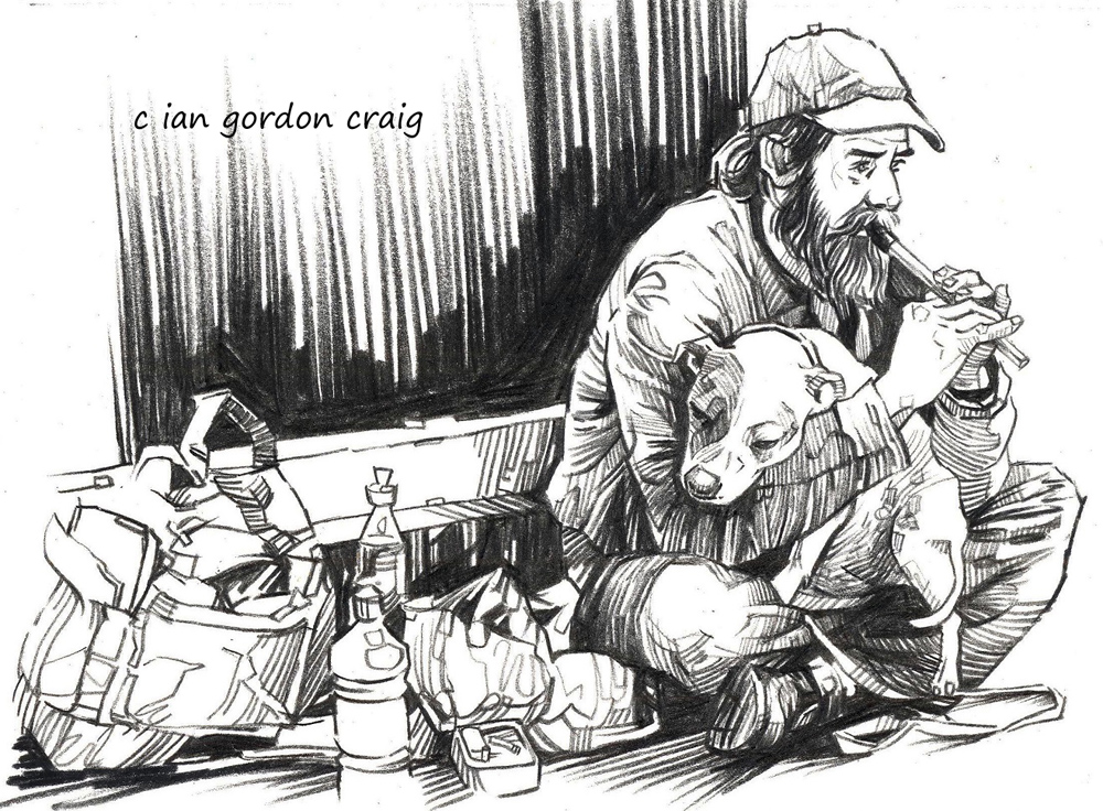 IanGordonCraig's tweet image. #Sketchbook #Drawing #Nottingham. A #homeless man in #Nottingham. He was called Frank, the dog’s name was Sasha.