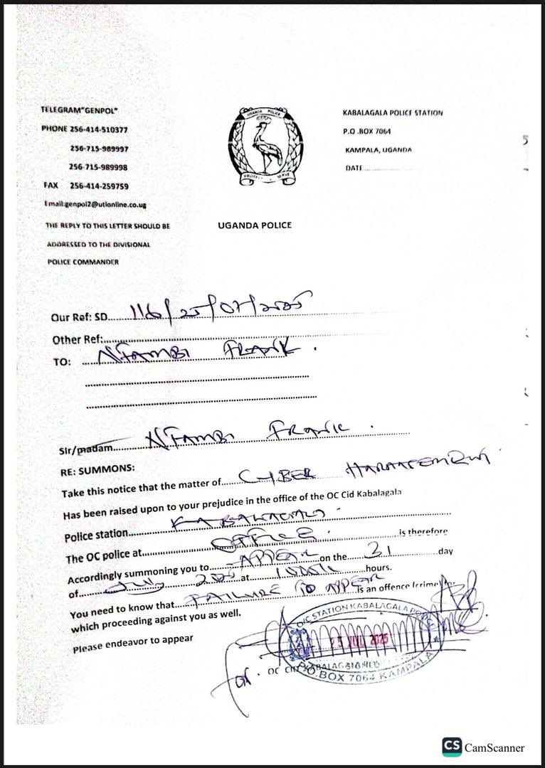 Jimsal16's tweet image. Entertainment analyst Frank Ntambi Charged with Cyber Harassment at Kabalagala Police station.