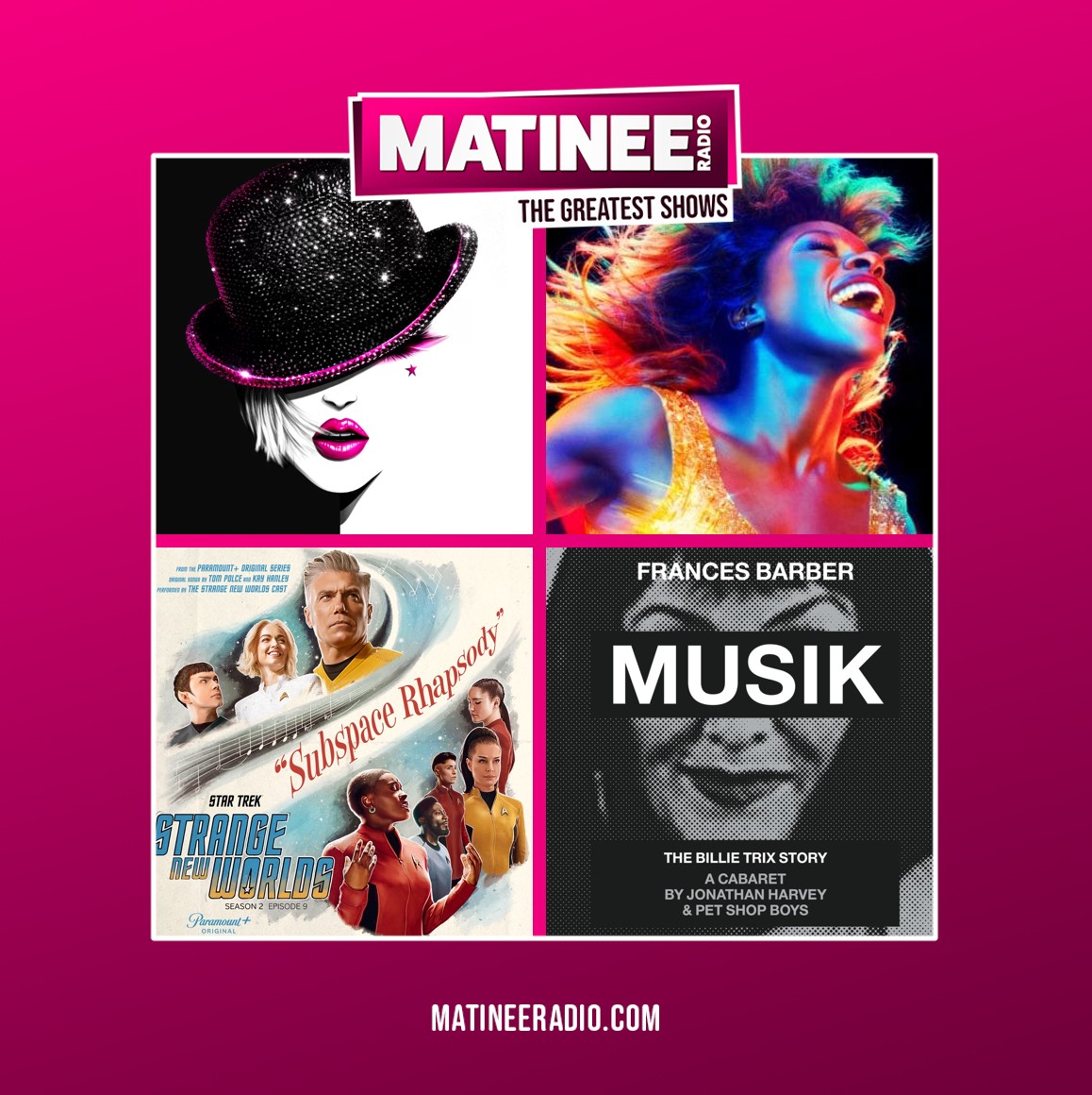 Before midday on Matinee Musicals:
💃 Burlesque's launch at the Savoy with music from Christina Aguilera
🎶 Musik returns!
🌟 New casts for Tina and Phantom
🖖 And a musical salute to Star Trek: Strange New Worlds
🔊 “Play Matinee Musicals”
💻 linktr.ee/MatineeMusicals