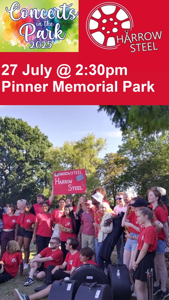 Pinner Association (@pinnerassociat) on Twitter photo Tomorrow, come and hear Harrow Steel play.
The weather looks as if it will be dry.
Bring a picnic & chair. Cash bucket collection to offset the costs.
<a href="/MPSPinner/">Pinner Police</a> <a href="/MPSPinnerSouth/">Pinner South Police</a> <a href="/Proud_of_Pinner/">Proudofpinner</a> <a href="/PinnerLocal/">Pinner Local</a> <a href="/sharon_pink/">Sharon Pink</a> <a href="/DeliaCazzato/">Lady Delia of Pinner (Cazzato) 💙</a> <a href="/sjbbrook1/">Sarah Brook</a> Tomorrow, come and hear Harrow Steel play.
The weather looks as if it will be dry.
Bring a picnic & chair. Cash bucket collection to offset the costs.
<a href="/MPSPinner/">Pinner Police</a> <a href="/MPSPinnerSouth/">Pinner South Police</a> <a href="/Proud_of_Pinner/">Proudofpinner</a> <a href="/PinnerLocal/">Pinner Local</a> <a href="/sharon_pink/">Sharon Pink</a> <a href="/DeliaCazzato/">Lady Delia of Pinner (Cazzato) 💙</a> <a href="/sjbbrook1/">Sarah Brook</a>