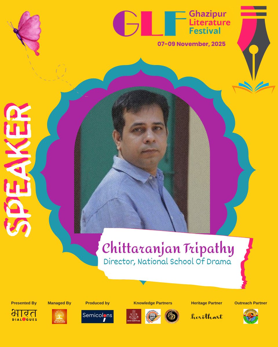 <a href="/BharatDialogues/">Bharat Dialogues</a>  honoured to welcome Chittaranjan Tripathy to #GhazipurLitFest!
Actor, director, writer &amp; NSD Director, he's known for Sacred Games, Farzi, Talvar, Dasvi &amp; more.
Awarded at Chile Int’l Film Fest for Biscuit. A true multi-talent!
#GLF2025 #BharatDialogues
