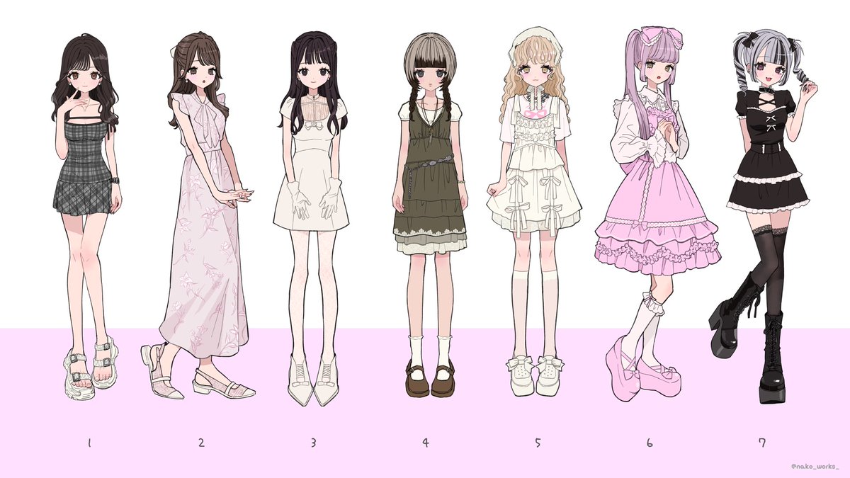 nako_works_'s tweet photo. 女の子のファッション系統いくつか描いてみた🎀
みんなの好きな系統あるかな？ https://t.co/Zf06Grsoht