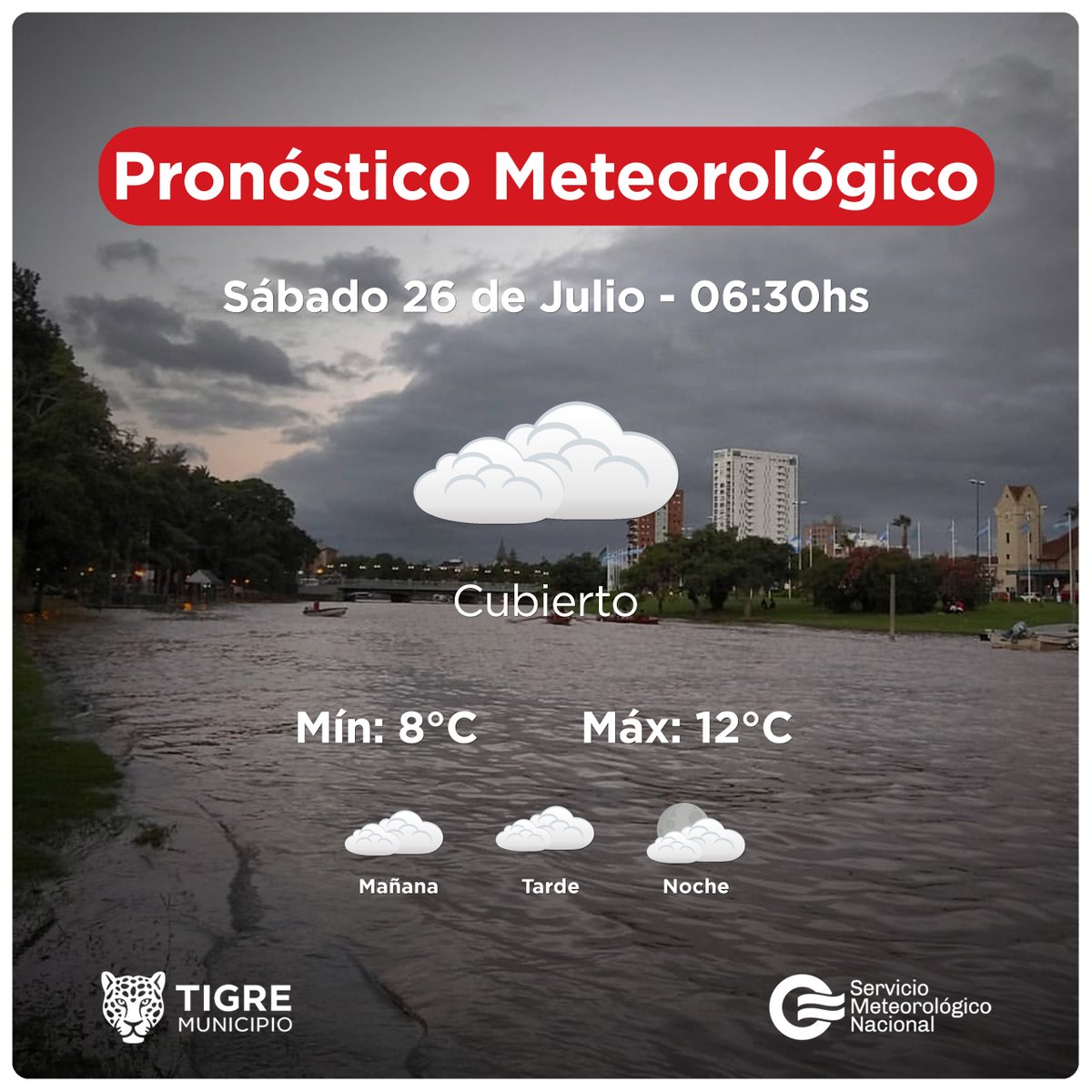 AlertaTigre (@alertatigre) on Twitter photo Servicio Meteorológico Nacional Informa: Pronóstico para hoy en <a href="/MunicipioTigre/">Municipio de Tigre</a>
Sábado 26 de Julio de 2025, Mín. 8°C, Máx. 12°C.
#DCTigre #COT Servicio Meteorológico Nacional Informa: Pronóstico para hoy en <a href="/MunicipioTigre/">Municipio de Tigre</a>
Sábado 26 de Julio de 2025, Mín. 8°C, Máx. 12°C.
#DCTigre #COT