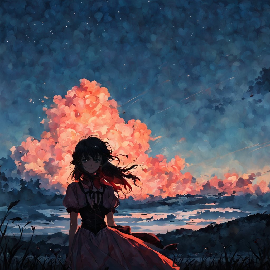 rednoah3's tweet image. タイトル
『緋色の雲と少女』