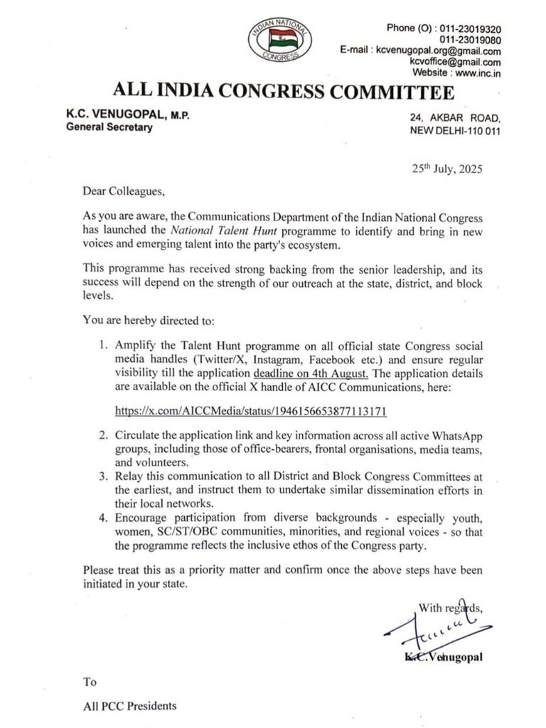 Pawankhera's tweet image. The National Talent Hunt for Spokespersons and Panelists is a mission to find bold and articulate voices who can take on misinformation, dismantle propaganda, and speak truth to power with precision and poise.
If you can defend the Constitution, expose injustice, and carry the…
