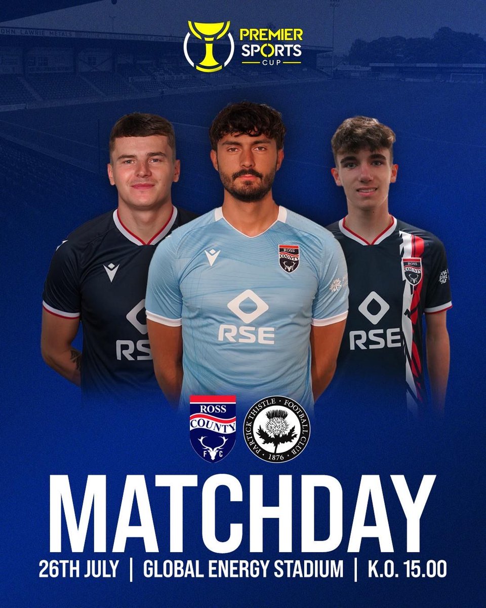 RossCounty's tweet image. 🦌 The final matchday of the 25/26 Premier Sports Cup group stage!
🆚 Partick Thistle
🏆 Premier Sports Cup
📅 Saturday 26th July
⏰ 3PM
📍 Global Energy Stadium, Dingwall