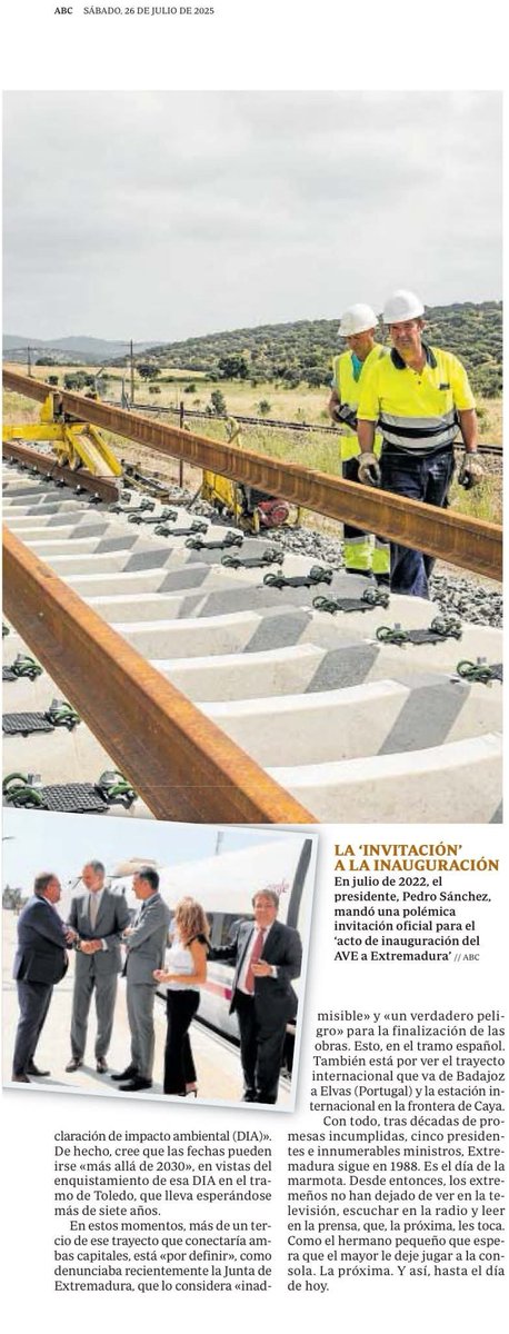 ENGAÑOS Y OPROBIOS
Décadas de promesas para el AVE Madrid-Lisboa.
Cada gobierno de España promete fechas de culminación: 2004, 2010, 2020...y no se concluirá hasta... el 2040?
Mienten a los extremeños y al Rey, inaugurando un AVE falso.
El éxito ahora es reabrir las cafeterías.