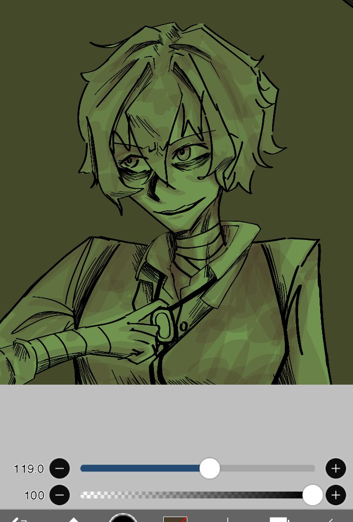 Atsu_enthusiast's tweet image. How to color? I don't know, green.
Deeply unsettled Dazai 🫶