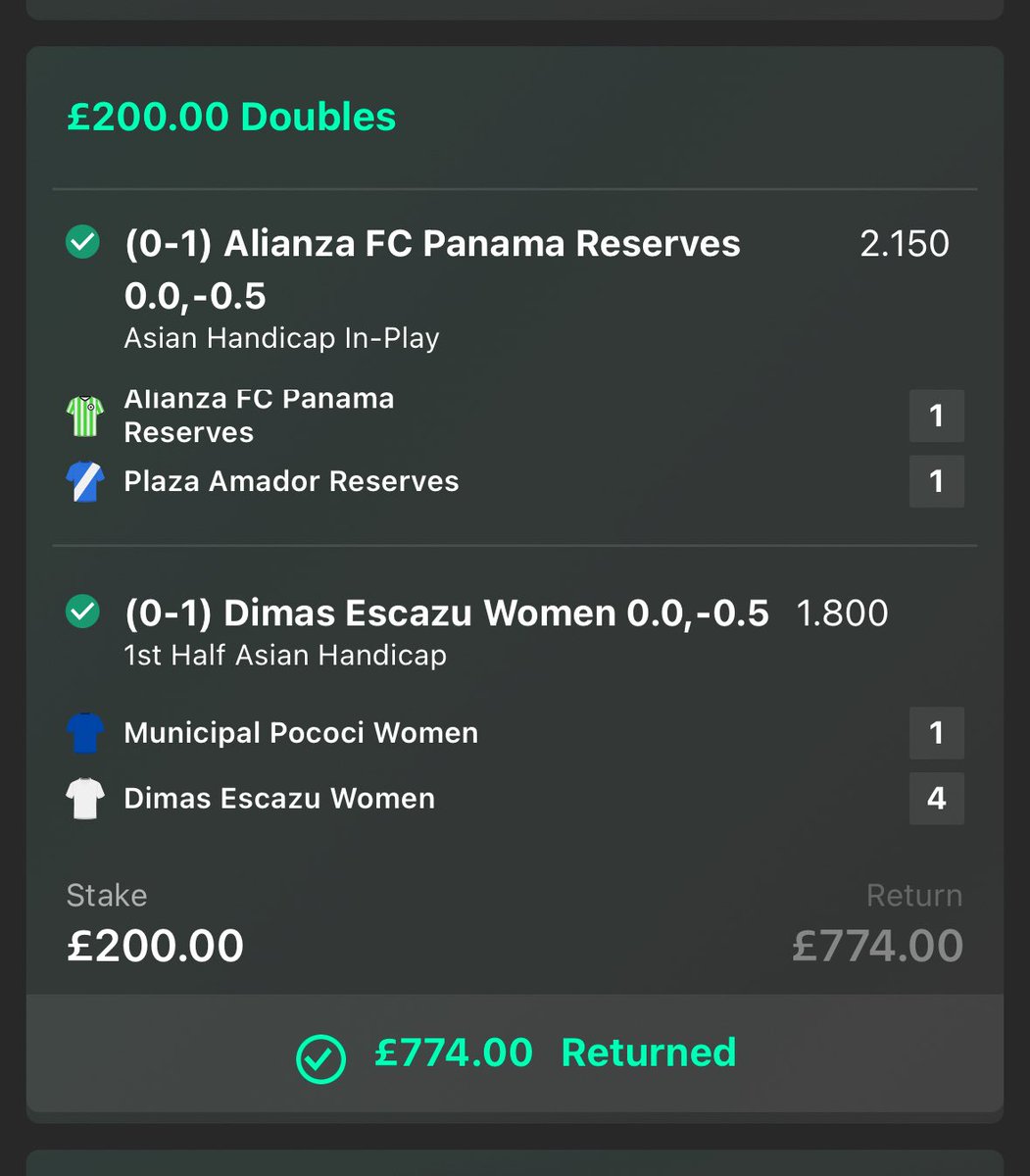 Late night double lands✅

That’s 4 bets 4 wins and +13pts in a couple of days.

Bets to come today, join here: t.me/+gPQuU-wmGw40Y…