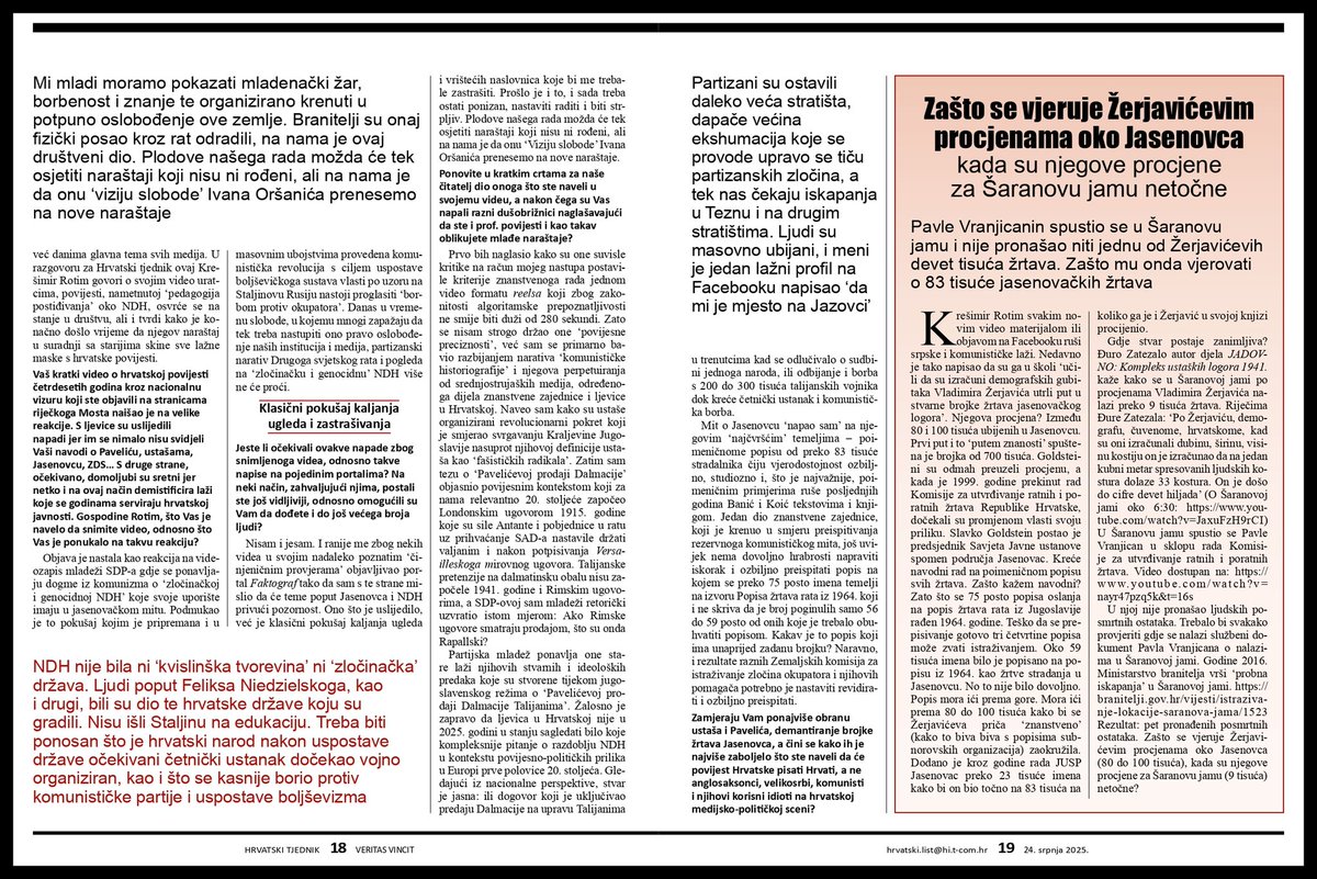 RotimKresimir's tweet image. Izašao je moj intervju u Hrvatskom tjedniku.
Hvala na prilici da proširim sva razmišljanja koja nije moguće iznijeti u kratkim videozapisima.
𝘔𝘪 𝘮𝘭𝘢𝘥𝘪 𝘮𝘰𝘳𝘢𝘮𝘰 𝘱𝘰𝘬𝘢𝘻𝘢𝘵𝘪 𝘮𝘭𝘢𝘥𝘦𝘯𝘢č𝘬𝘪 ž𝘢𝘳, 𝘣𝘰𝘳𝘣𝘦𝘯𝘰𝘴𝘵 𝘪 𝘻𝘯𝘢𝘯𝘫𝘦 𝘵𝘦…
