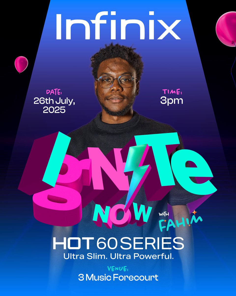 fahimdumba's tweet image. Chale! Its today🔥 Join us at 3Music HQ for the launch of the #InfinixHot60Series 🫵🏾
#InfinixHot60 #IgniteHot60 #InfinixGhana #3MusicTV #fahimdumba