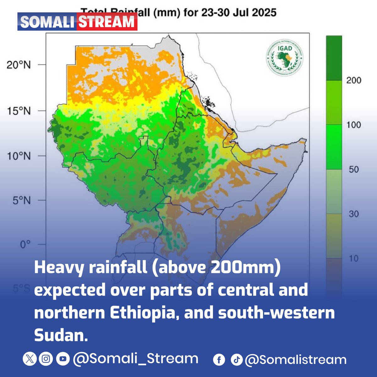 Somali_Stream's tweet image. More than usual rainfallย expected over central to eastern South Sudan, central to western Ethiopia, parts of south-western and eastern Sudan, northern Uganda, and central and north-western Kenya, according to IGAD weekly rainfall forecast.
Less than usual rainfallย expected overโฆ