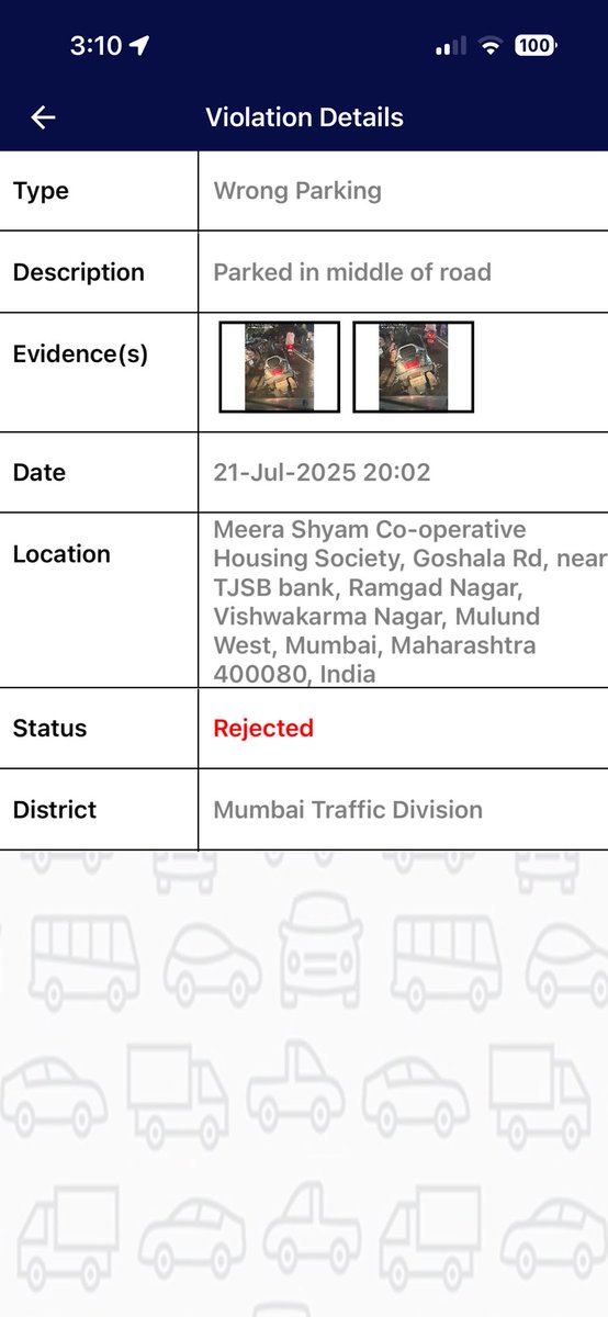 HTTANNA's tweet photo. @MTPHereToHelp  whats the use of civilian report when someone is breaking law and creating nuisance by parking in middle of road and still report got rejected even after sending proof. Is parking allowed in middle of road and can someone block the road ? https://t.co/tZvnrYRCU4