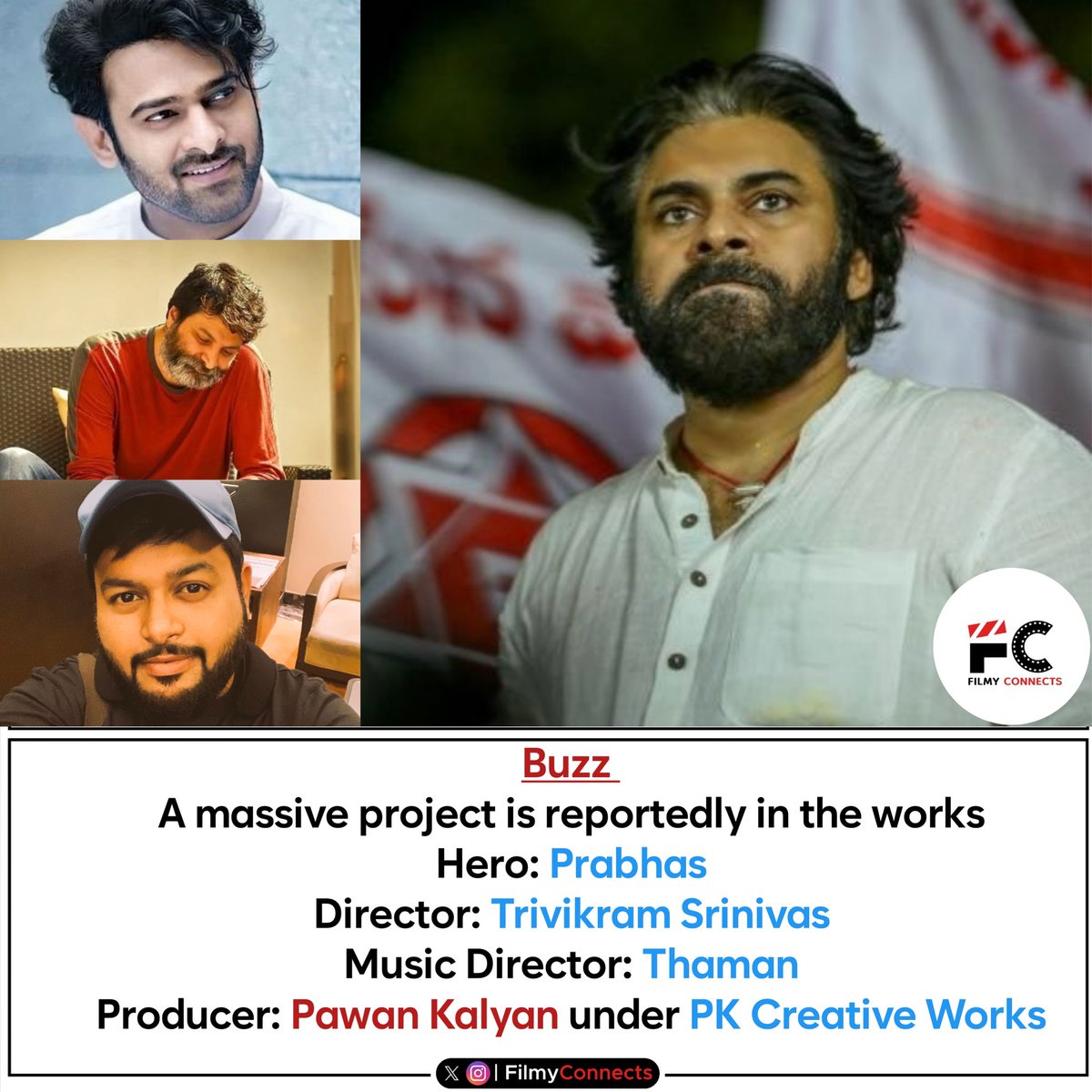 FilmyConnects's tweet image. If confirmed, this collaboration could shake the box office.

#PawanKalyan #Prabhas