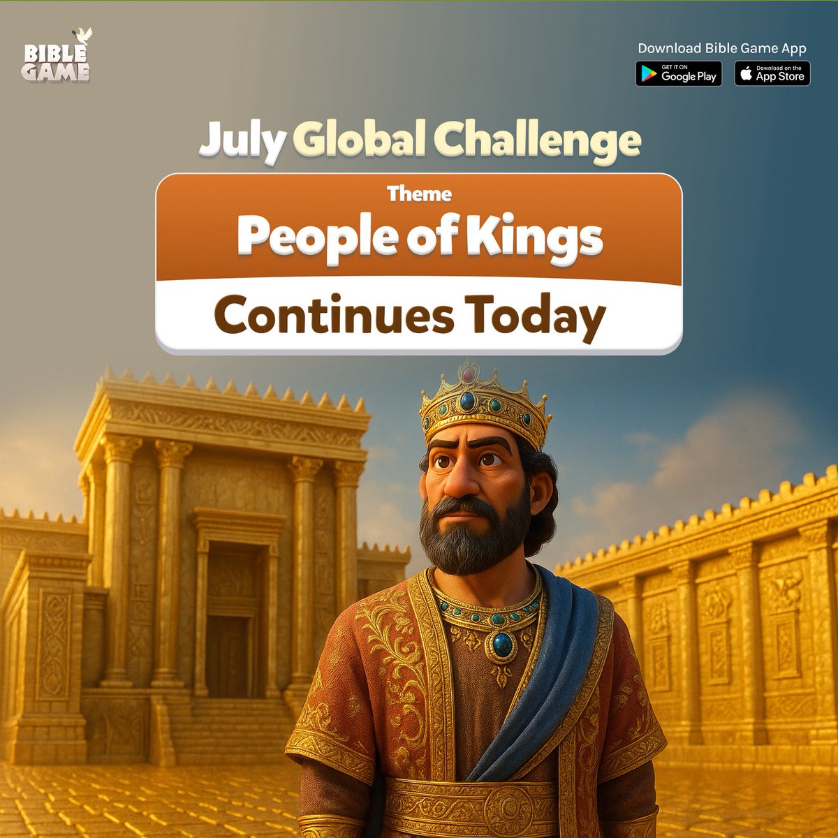 OurBibleGame's tweet image. 👑 Kings. Kingdoms. You.
The July Global Challenge in the Bible Game is still on — and the throne is calling!
Theme: People of Kings
Think you know the People of Kings? It’s time to prove it.
Play. Learn. Conquer.
📲 Download the Bible Game now and join the challenge!