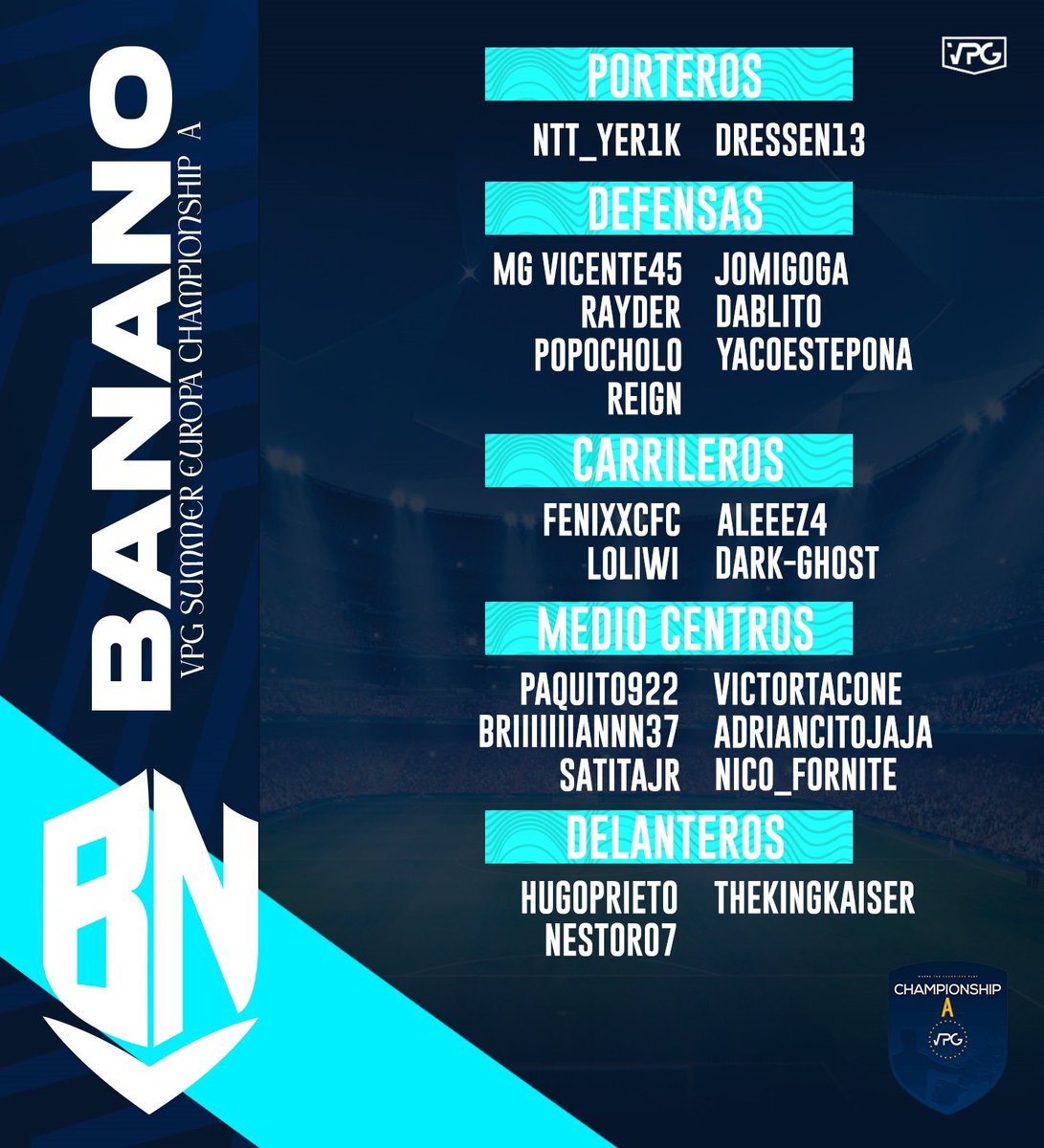 Banano Esports (@bananoesport) on Twitter photo 🔥Preparados nuestros 22 jugadores para afrontar <a href="/OfficialVPG/">Virtual Pro Gaming</a> SUMMER EUROPA.
Vamos con todo 🍌
#BANANOFORCE🌴 🔥Preparados nuestros 22 jugadores para afrontar <a href="/OfficialVPG/">Virtual Pro Gaming</a> SUMMER EUROPA.
Vamos con todo 🍌
#BANANOFORCE🌴