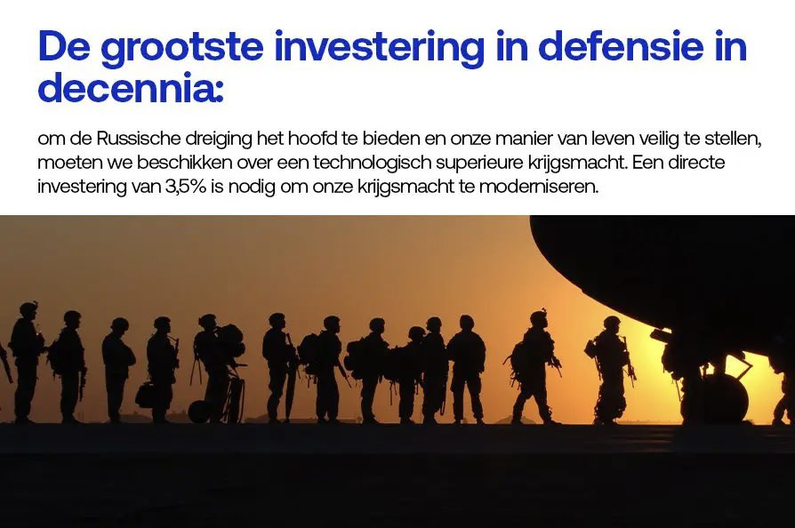 Om Nederland te beschermen in een onveilige wereld, wil de VVD de grootste investering ooit in onze veiligheid.

Een sterke, moderne en technologisch superieure krijgsmacht is de beste garantie om onze vrije manier van leven veilig te stellen.

Het VVD verkiezingsprogramma bevat