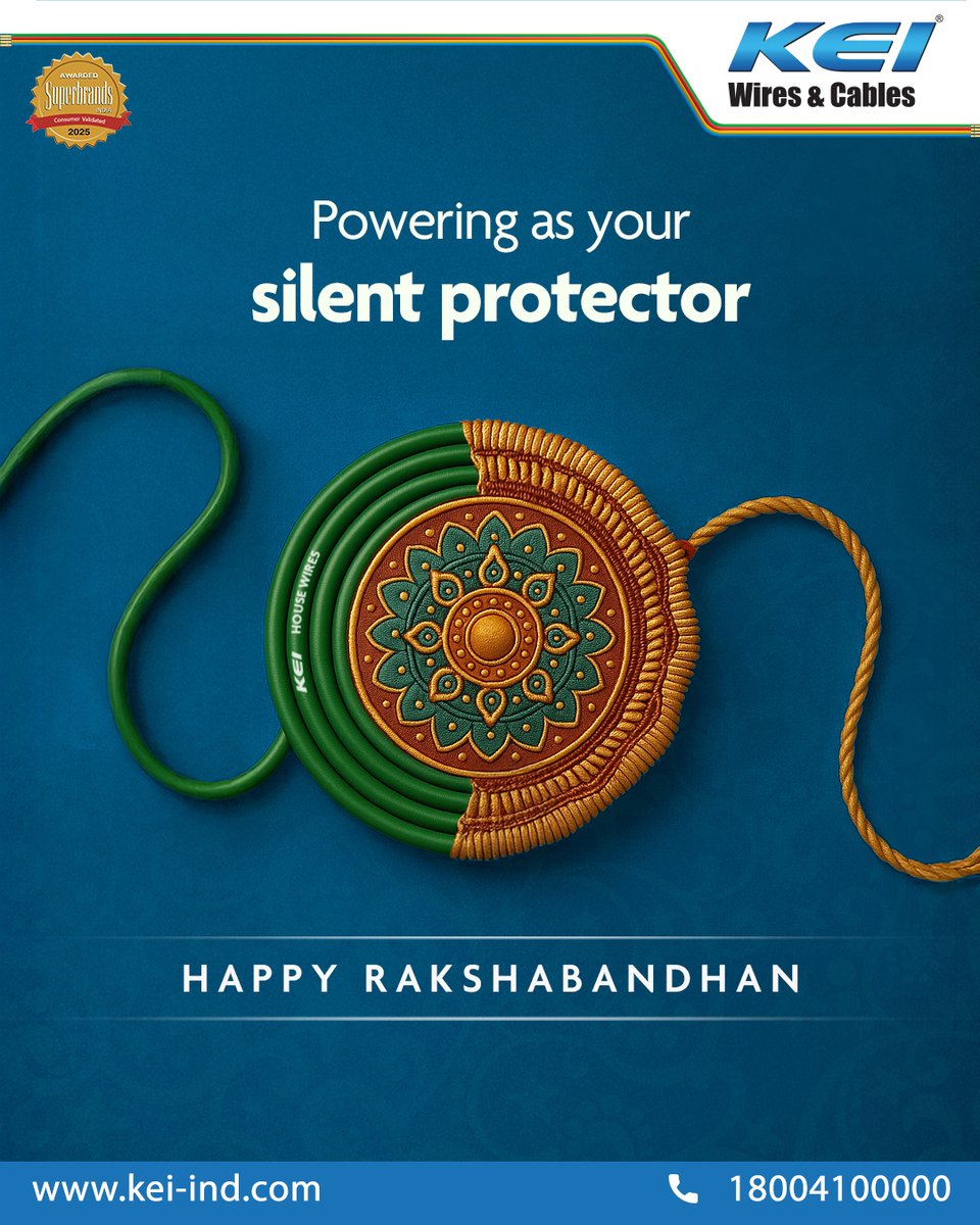 keicable's tweet image. While your rakhi guards his wrist, let KEI wires guard your home.​❤️
Because real protection isn’t just promised — it’s powered.​✨

#rakshabandhan #safetyfirst #PoweringProgress #topical #KEI #viksitbharatkaviksitwire
