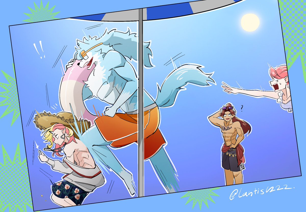 lantis1222's tweet image. 海边🏖️🏖️！！！☆*:.｡. o(≧▽≦)o .｡.:*☆

好喜欢大家的泳装！
#魔王城の料理番 
#まおりょFA