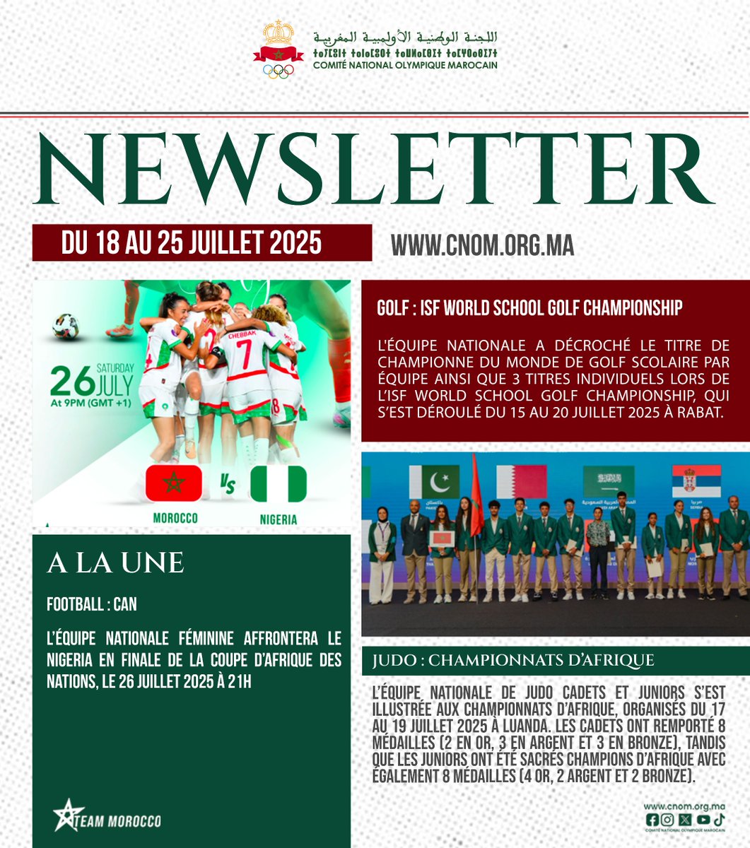 📌 Découvrez les actualités olympiques et sportives de la semaine du 18 au 25 juillet 2025 🤩📰 👉🏻

shorturl.at/W0t67

Pour s'inscrire 👉🏻 tinyurl.com/2p9c65c4 

#Actualités #Newsletter #CNOM