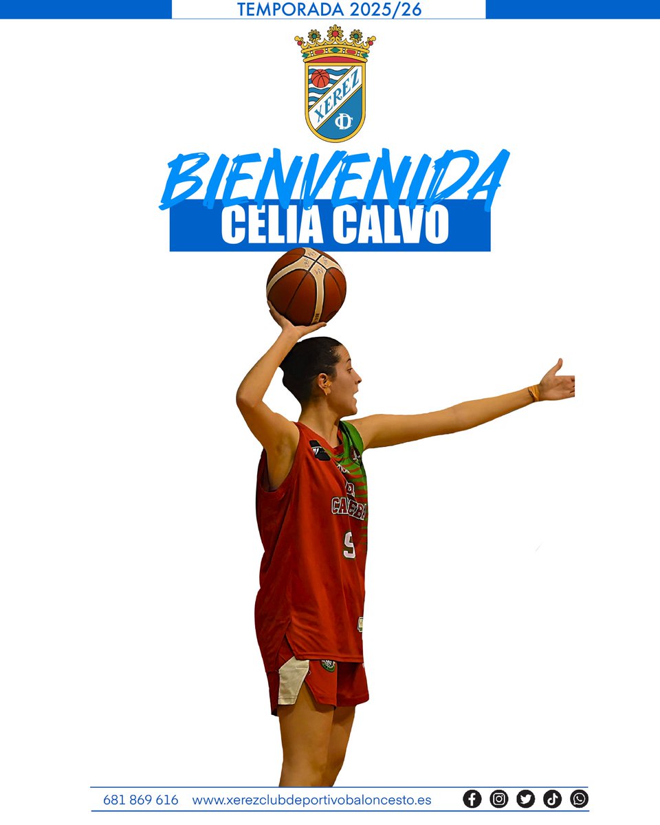 XerezCDBasket's tweet photo. OFICIAL 🔈 | ¡BIENVENIDA 2️⃣0️⃣2️⃣5️⃣➖2️⃣6️⃣!
 
👉🏻 ¡Celia Calvo se une al Primer Equipo Femenino del Xerez CD Baloncesto! 💙🤍

🏀 Jugadora con mucho talento que destaca por su entrega en la cancha, su visión de juego y su determinación incansable. 

¡BIENVENIDA XERECISTA! 💙🤍💙 https://t.co/PSm0Df4Zni