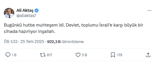 Asla bir siyasal islamcıya güvenmeyin.
"Allah 1" dese bile şüphe edin!
Özellikle soykırım mağdurları ali beyden uzak dursun!
Öte yandan toplumun cihatla falan işi yok.
Ayrıca akp(Devlet değil) toplumu seçime hazırlıyor!
Milli görüş rozetiyle akp mintanı giyenlerden korkun!
