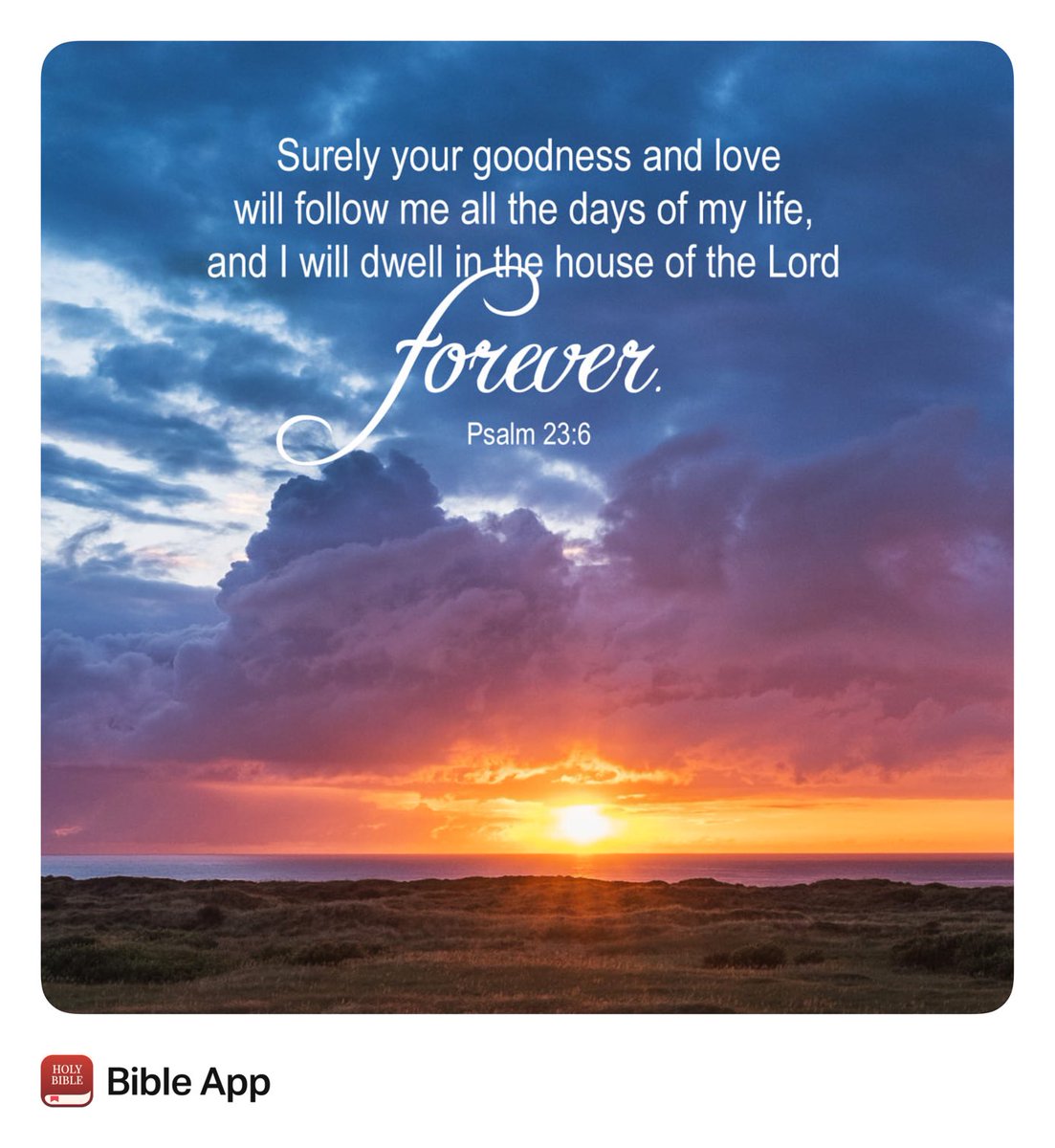 JWLee3427's tweet image. “Surely your goodness and love will follow me all the days of my life, and I will dwell in the house of the Lord forever.”
Psalms 23:6 NIV