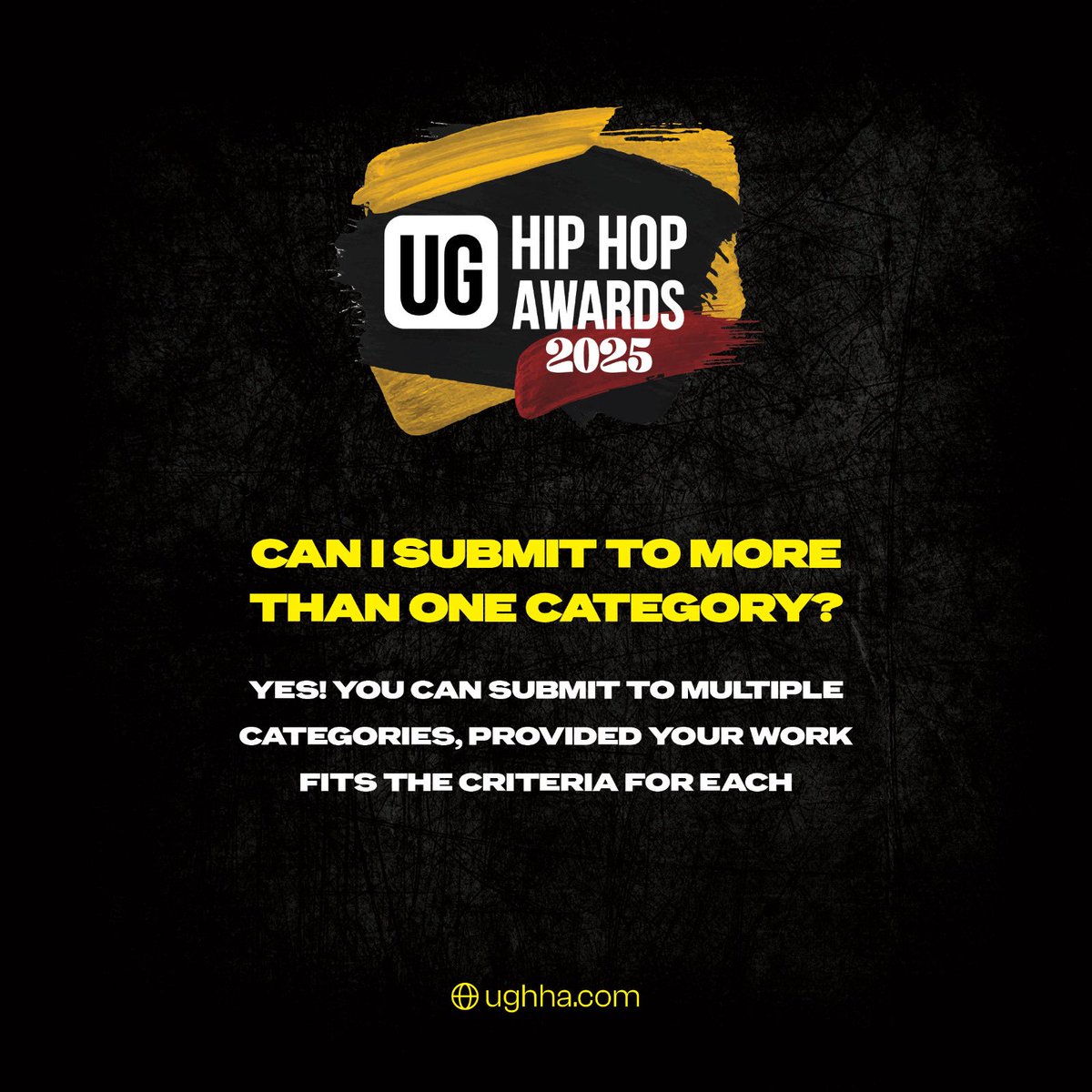 officialughha's tweet image. Today let’s talk categories:
⁉️Can I submit to more than one category?
A: Yes. What matters is the eligibility of the submitted project/ entry as per the criteria.
#UGHHAFAQS #UGHipHopAwards2025