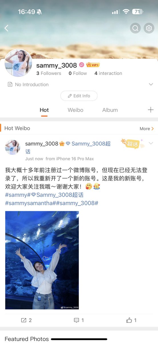 I had a Weibo account over 10 years ago, but I can’t log in to it anymore. So I’ve created a new one. This is my new account please feel free to follow me! Thank you so much! 

แอค Weiboใหม่ ฝากไว้ด้วยนะค้าบบบ☺️🙏🏻🫶🏻

weibo.com/u/8015885457