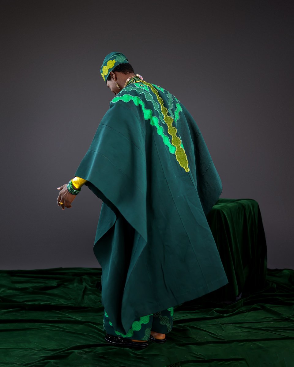 An Emerald green, inverted square with spiral patterned details with gold and green beading details, dashiki &amp; Sokoto.

#agbada #AHOF #wedding #fashionstyle #collection #new #Lions2025 #saturday #GMOs #billgate #Styles #London #USA #Ghana