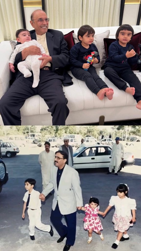 Happy 70th Birthday to our father President Asif Ali #Zardari - he spent a decade in jails without a single conviction &amp; went on to reshaping Pakistan’s democratic framework with monumental achievements #NFC #BISP #CPEC to name a few. Love you x infinity Baba x Nana Baba ♥️🖤💚